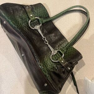 Green and Black Embossed Leather Shoulder Bag